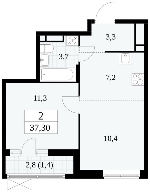 2-комнатная квартира (евро) без отделки, 37.3 м2, 14 этаж, сдача 1 квартал 2025 г., ЖК Прокшино, корпус 5.1.3 - объявление 1810930 - фото №1