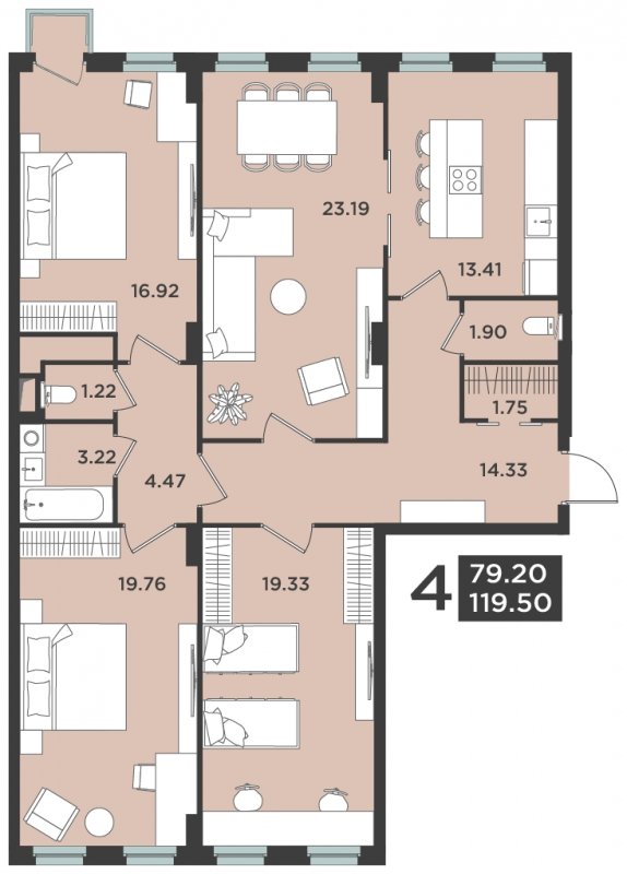 4-комнатная квартира 120 м2, 5 этаж, дом сдан, ЖК Лефорт, корпус 3 - объявление 1660473 - фото №1
