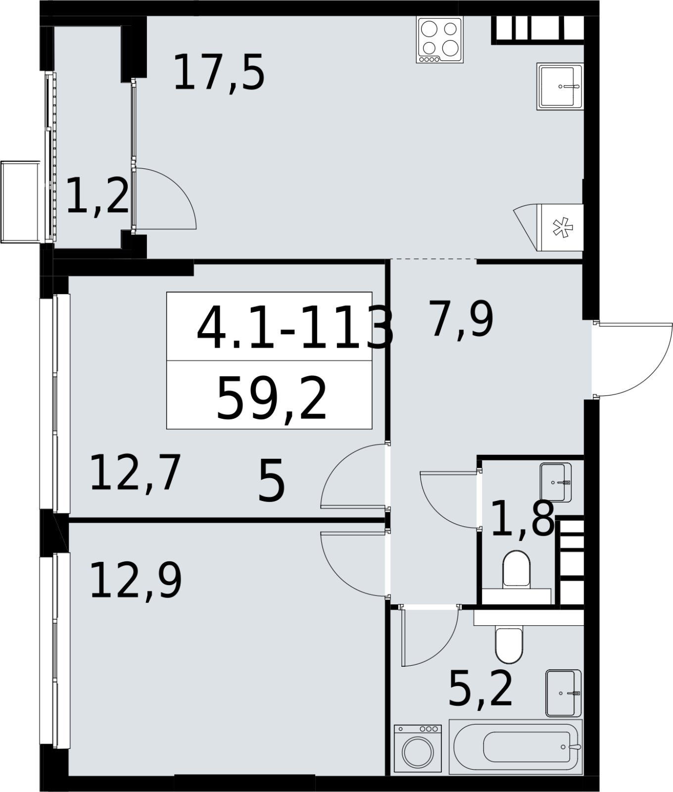 2-комнатная квартира с полной отделкой, 59.2 м2, 20 этаж, сдача 2 квартал 2027 г., ЖК Южные сады, корпус 4.1.1 - объявление 2392654 - фото №1