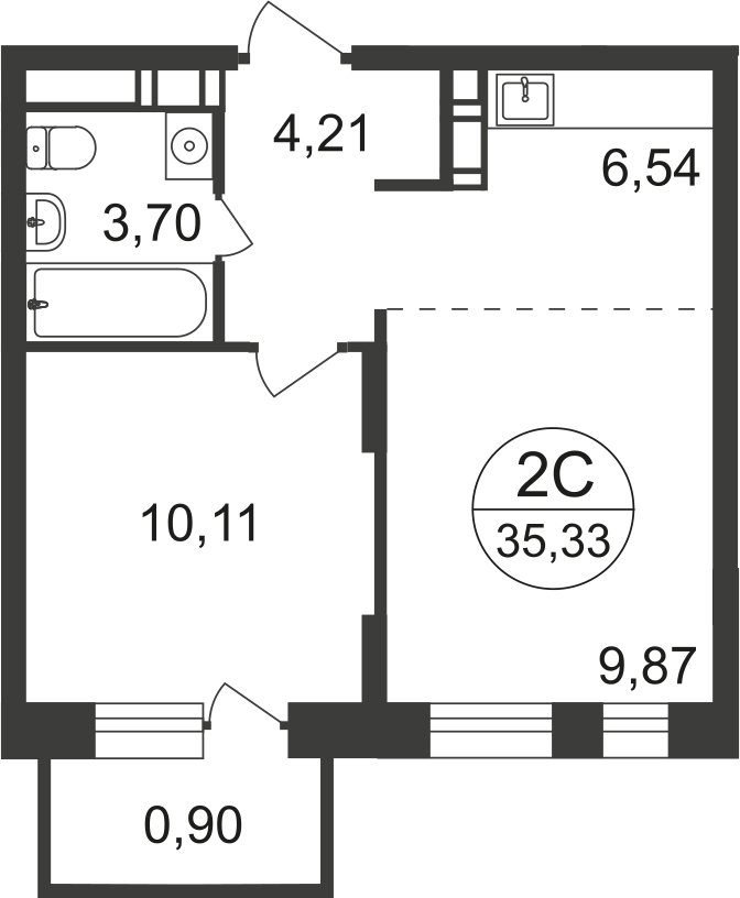 2-комнатная квартира с полной отделкой, 34.5 м2, 14 этаж, дом сдан, ЖК Люберцы, корпус 66 - объявление 2342816 - фото №1