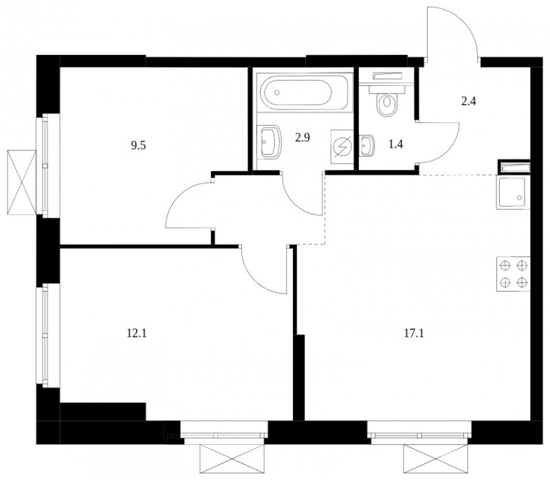 2-комнатная квартира с полной отделкой, 49 м2, 30 этаж, сдача 4 квартал 2023 г., ЖК Перовское 2, корпус 2.2 - объявление 1859494 - фото №1