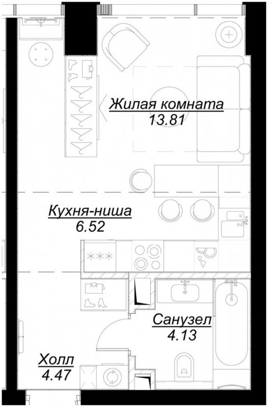 Студия с частичной отделкой, 28.88 м2, 4 этаж, сдача 4 квартал 2024 г., ЖК MOD, корпус Mod.D - объявление 1788149 - фото №1