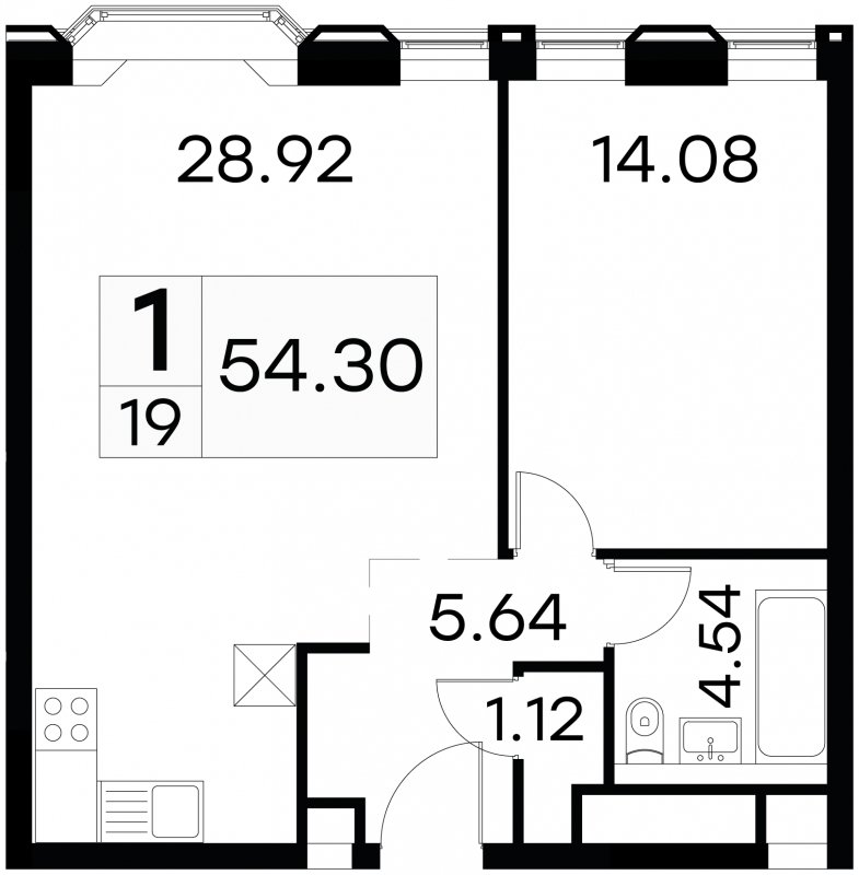1-комнатные апартаменты с частичной отделкой, 54.3 м2, 3 этаж, сдача 3 квартал 2024 г., ЖК GloraX Aura Белорусская, корпус 1 - объявление 1708636 - фото №1