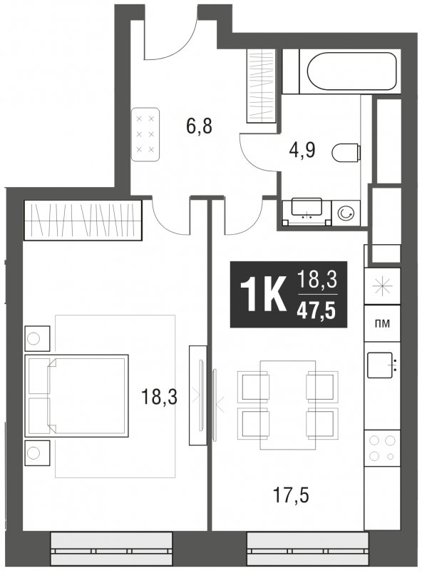 1-комнатная квартира с полной отделкой, 47.5 м2, 46 этаж, сдача 2 квартал 2024 г., ЖК AFI Tower, корпус 1 - объявление 1930986 - фото №1