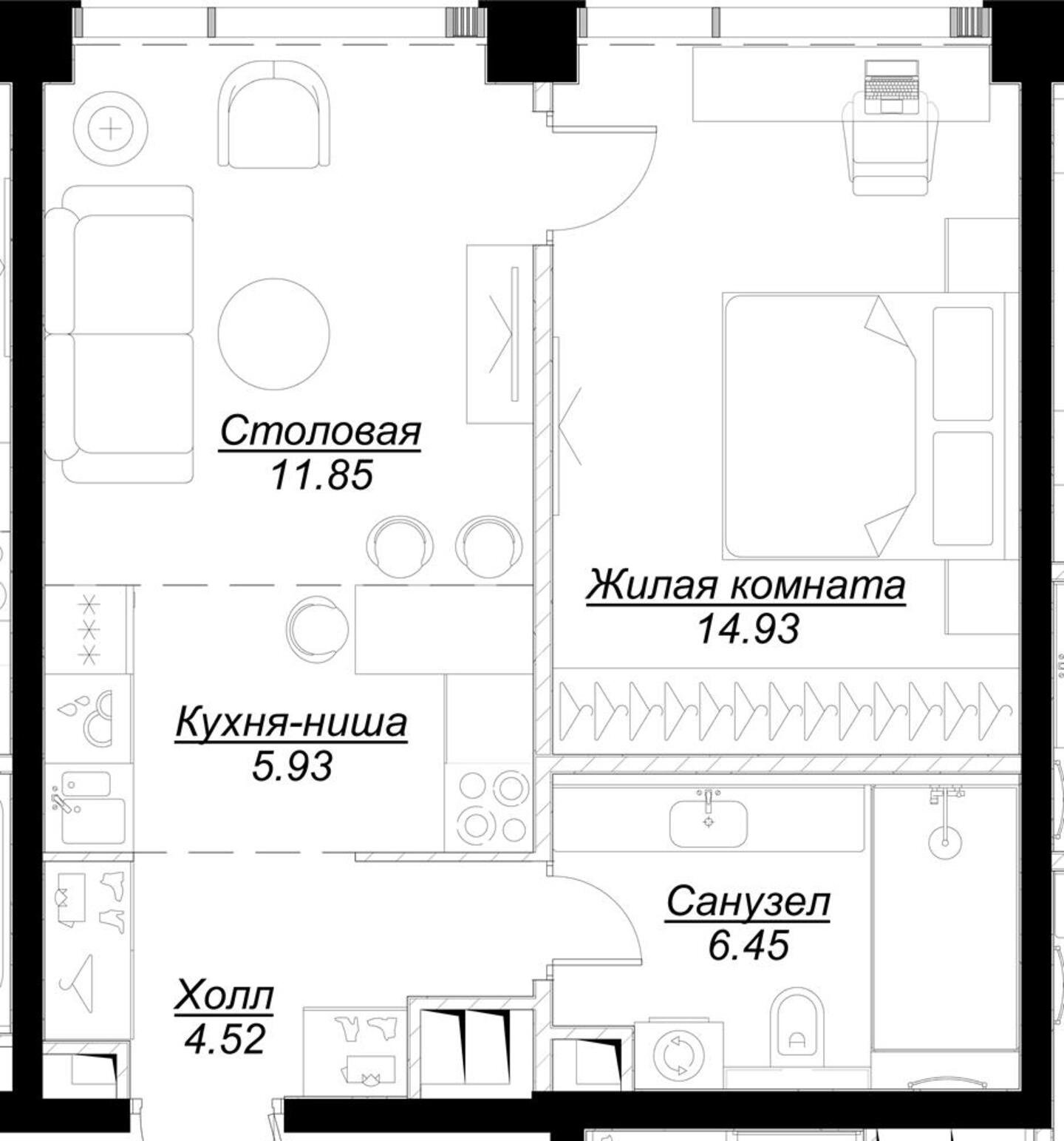 1-комнатная квартира без отделки, 43.68 м2, 14 этаж, сдача 4 квартал 2024 г., ЖК MOD, корпус Dreiser - объявление 2357785 - фото №1