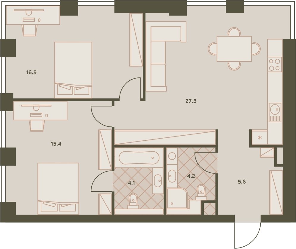 3-комнатная квартира с частичной отделкой, 73.4 м2, 18 этаж, сдача 3 квартал 2023 г., ЖК Eniteo, корпус 1 - объявление 2259013 - фото №1
