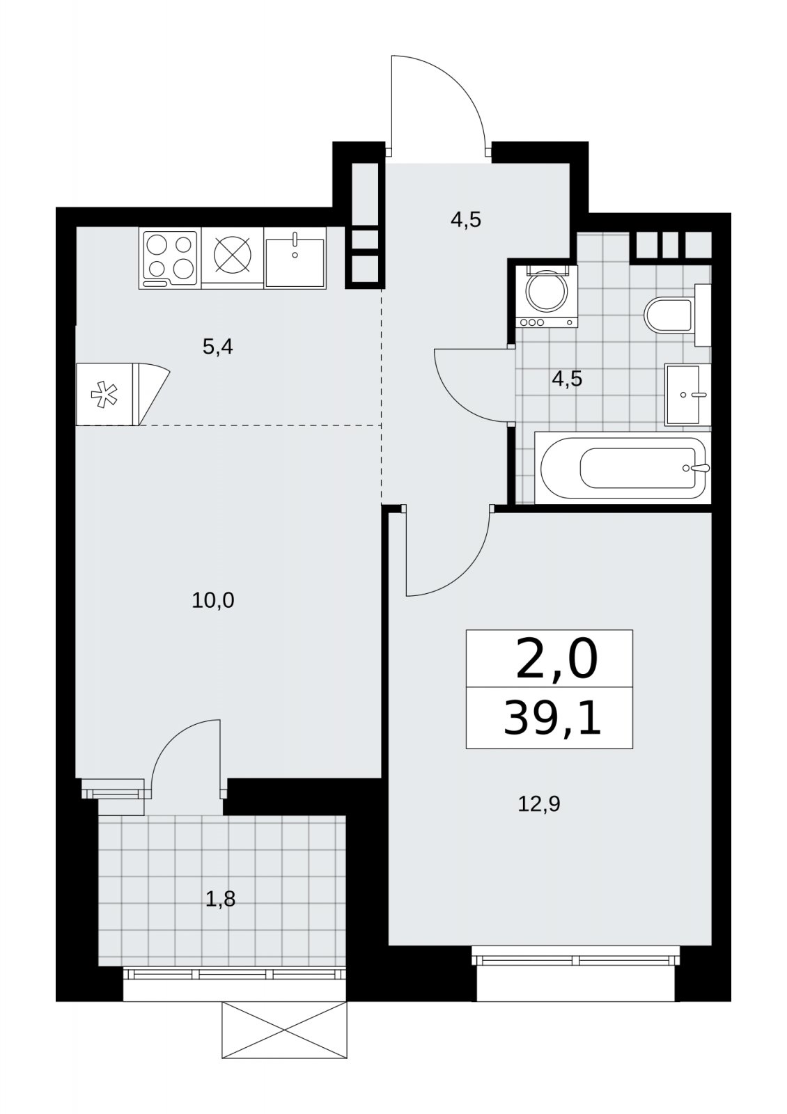 2-комнатная квартира (евро) без отделки, 39.1 м2, 6 этаж, сдача 4 квартал 2025 г., ЖК Бунинские кварталы, корпус 6.5 - объявление 2252776 - фото №1