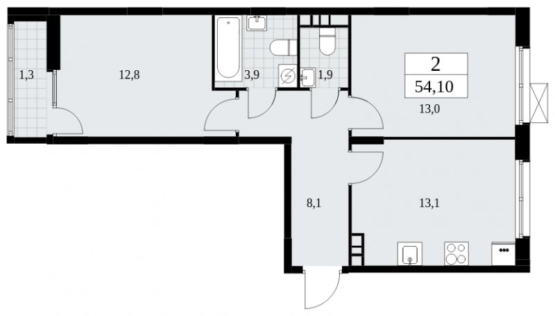 2-комнатная квартира без отделки, 54.1 м2, 4 этаж, сдача 2 квартал 2025 г., ЖК Дзен-кварталы, корпус 2.4 - объявление 1932751 - фото №1