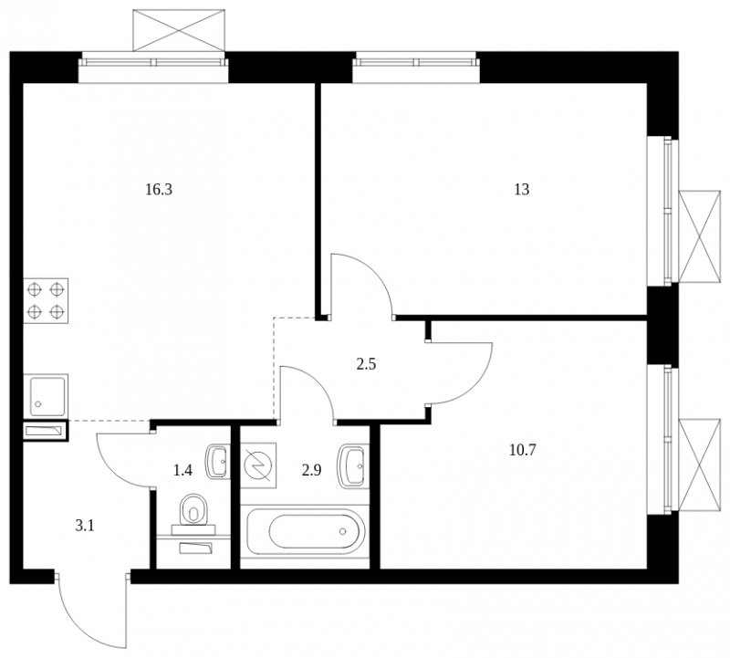 2-комнатная квартира с полной отделкой, 49.9 м2, 11 этаж, сдача 2 квартал 2024 г., ЖК Бунинские луга, корпус 3.7.2 - объявление 1716442 - фото №1