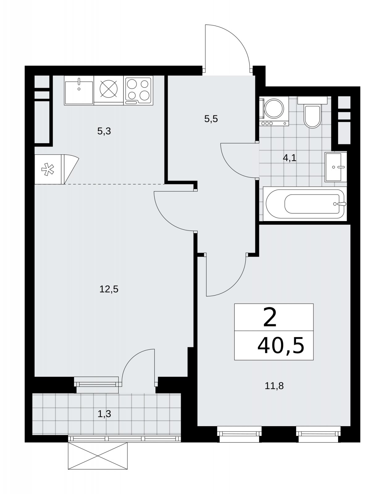 2-комнатная квартира (евро) с частичной отделкой, 40.5 м2, 13 этаж, сдача 2 квартал 2026 г., ЖК Прокшино, корпус 11.2.3 - объявление 2270242 - фото №1