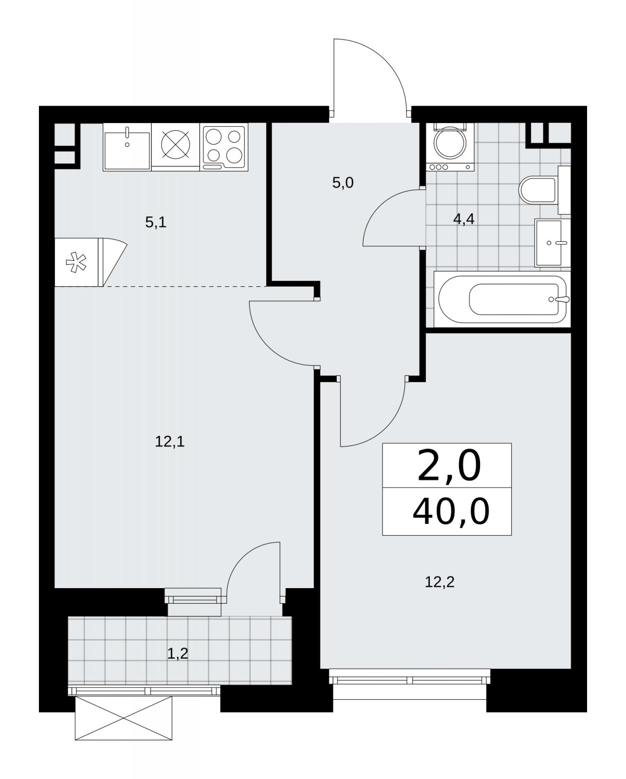 2-комнатная квартира (евро) с частичной отделкой, 40 м2, 3 этаж, сдача 1 квартал 2026 г., ЖК Бунинские кварталы, корпус 6.3 - объявление 2252615 - фото №1