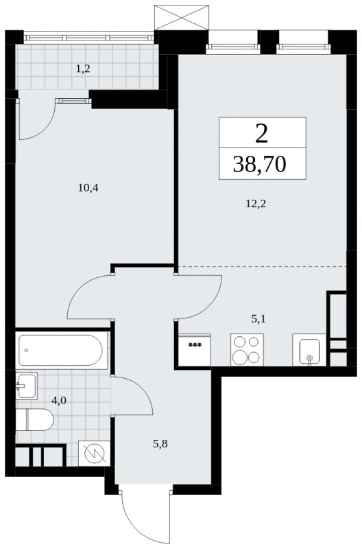 2-комнатная квартира (евро) с частичной отделкой, 38.7 м2, 13 этаж, сдача 3 квартал 2025 г., ЖК Дзен-кварталы, корпус 2.1 - объявление 1932255 - фото №1