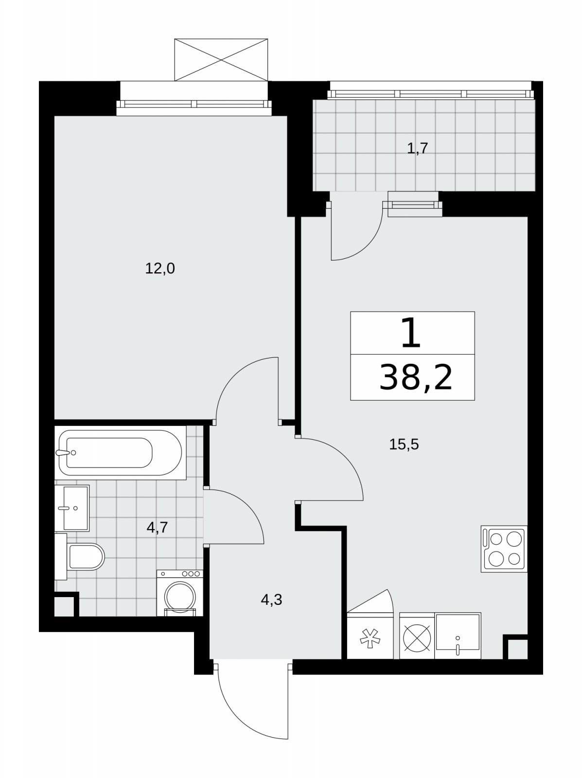 1-комнатная квартира без отделки, 38.2 м2, 2 этаж, сдача 1 квартал 2026 г., ЖК Дзен-кварталы, корпус 4.3 - объявление 2251608 - фото №1