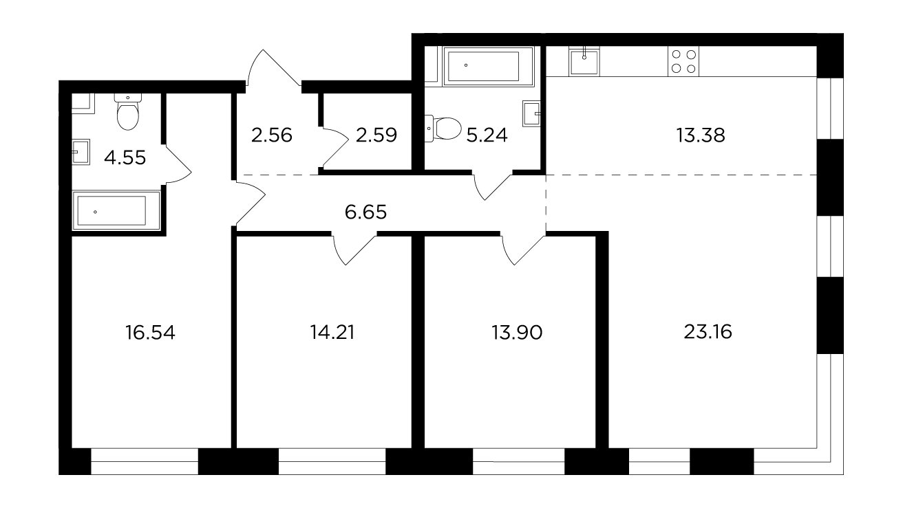 4-комнатная квартира без отделки, 102.78 м2, 14 этаж, дом сдан, ЖК FORIVER, корпус 8 - объявление 2351936 - фото №1