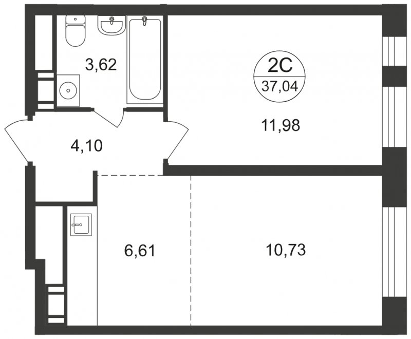 2-комнатная квартира (евро) с полной отделкой, 37.04 м2, 17 этаж, сдача 1 квартал 2023 г., ЖК Люберцы, корпус 62 - объявление 1566503 - фото №1
