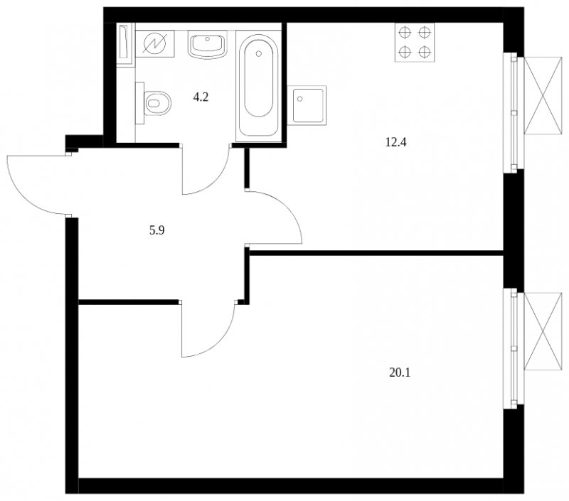 1-комнатная квартира с полной отделкой, 42.6 м2, 17 этаж, сдача 1 квартал 2024 г., ЖК Полярная 25, корпус 2.3 - объявление 1811778 - фото №1