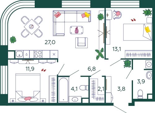 2-комнатная квартира без отделки, 72.7 м2, 3 этаж, сдача 4 квартал 2023 г., ЖК SHAGAL, корпус 1.4 - объявление 2113022 - фото №1
