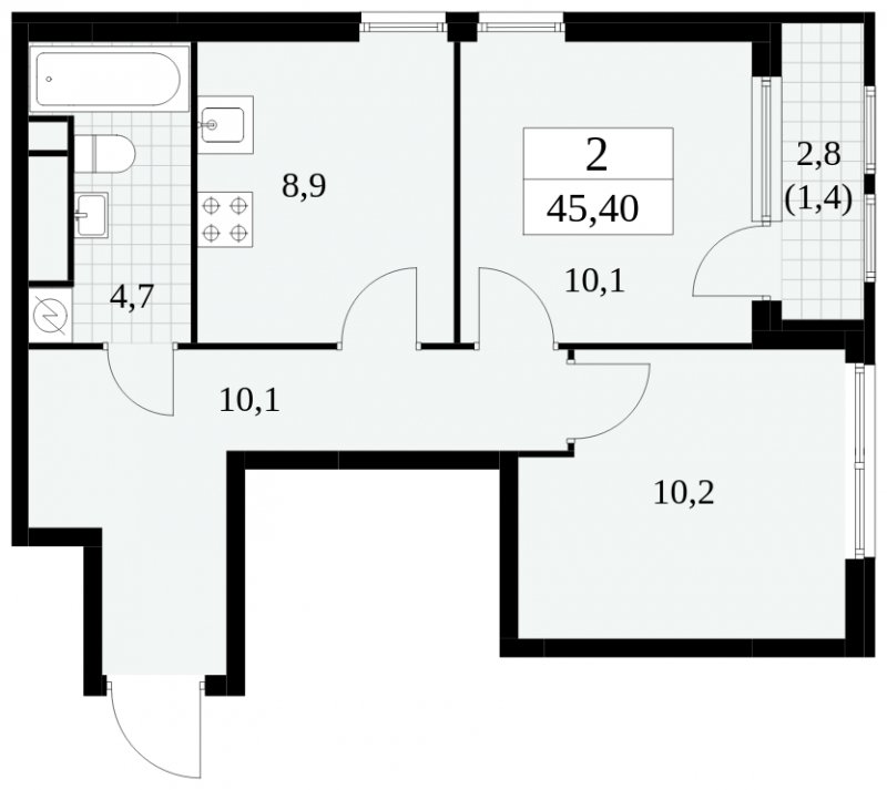 2-комнатная квартира без отделки, 45.4 м2, 19 этаж, сдача 2 квартал 2025 г., ЖК Южные сады, корпус 2.4 - объявление 1760364 - фото №1