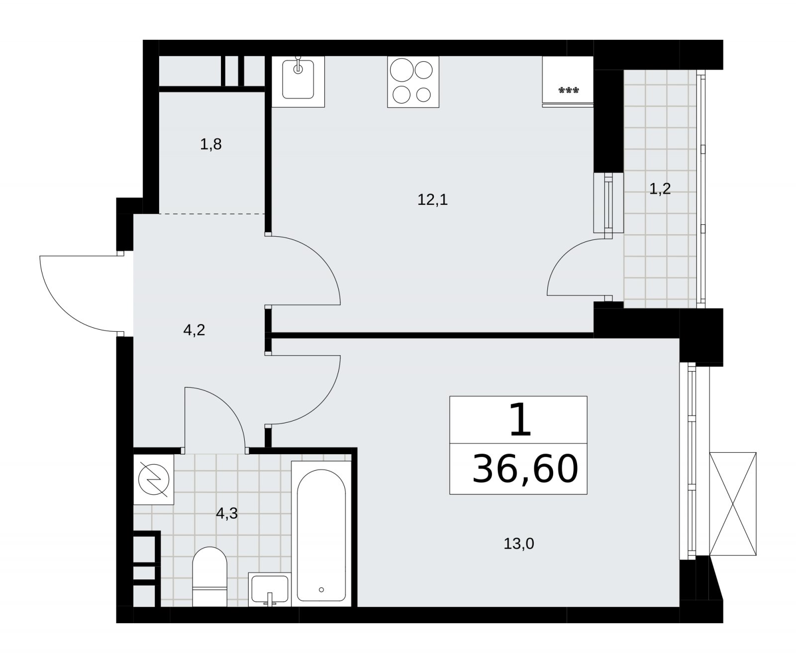 1-комнатная квартира с частичной отделкой, 36.6 м2, 8 этаж, сдача 4 квартал 2025 г., ЖК Скандинавия, корпус 28.4 - объявление 2202795 - фото №1