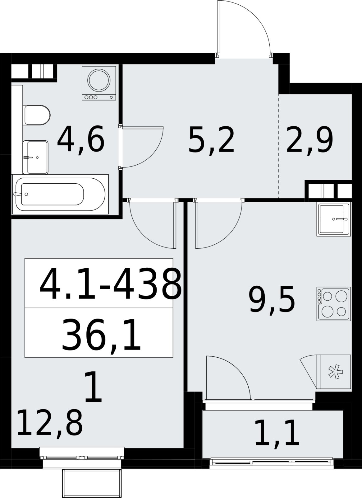 1-комнатная квартира с полной отделкой, 36.1 м2, 6 этаж, сдача 2 квартал 2027 г., ЖК Южные сады, корпус 4.1.2 - объявление 2392944 - фото №1
