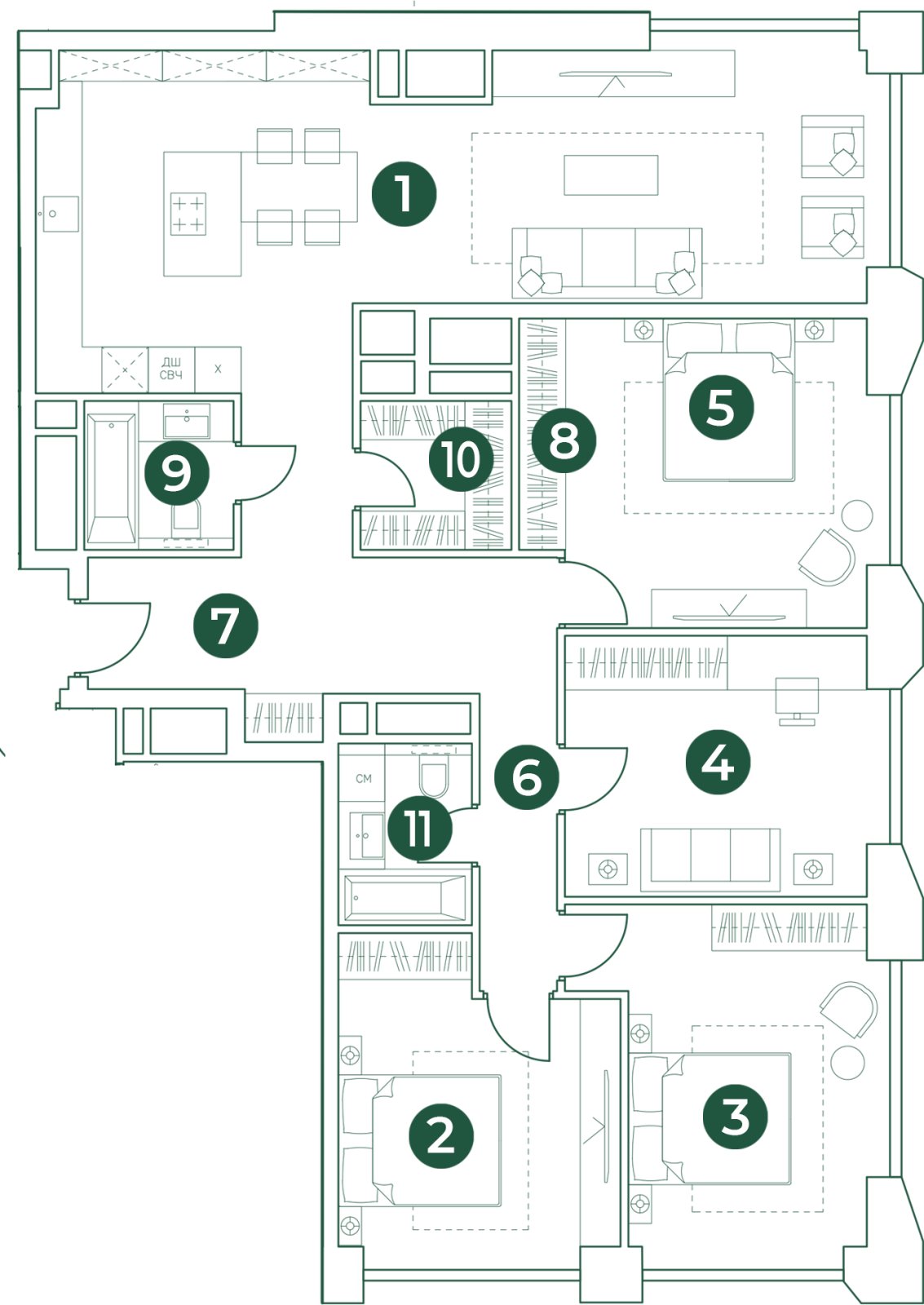 5-комнатная квартира (евро) с полной отделкой, 131.5 м2, 28 этаж, дом сдан, ЖК Эко-квартал VERY, корпус 2 - объявление 2394343 - фото №1