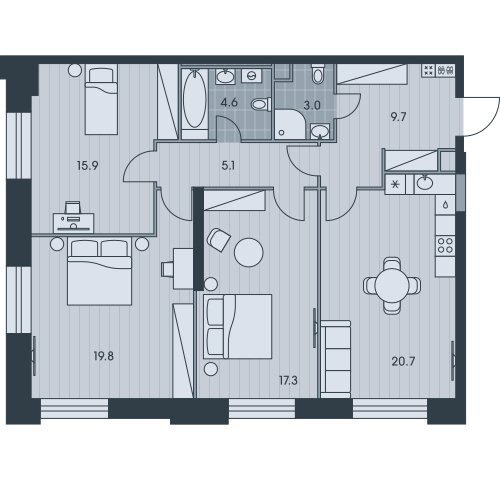 4-комнатная квартира без отделки, 96.1 м2, 29 этаж, сдача 3 квартал 2025 г., ЖК EVER, корпус 4 - объявление 2358930 - фото №1