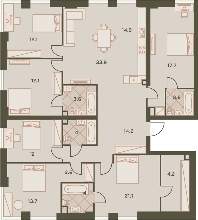 7-комнатная квартира без отделки, 174 м2, 42 этаж, сдача 4 квартал 2023 г., ЖК Eniteo, корпус 2 - объявление 2259070 - фото №1