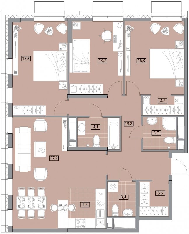 4-комнатная квартира (евро) с полной отделкой, 110.69 м2, 24 этаж, сдача 2 квартал 2022 г., ЖК Вестердам, корпус 3 - объявление 1415540 - фото №1