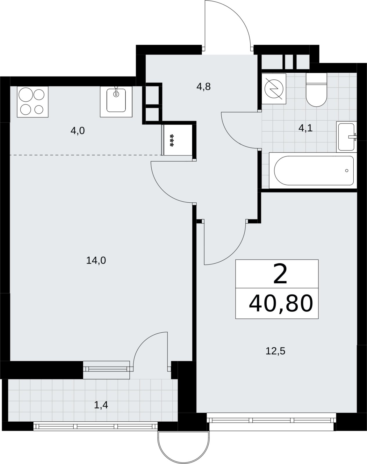 2-комнатная квартира (евро) без отделки, 40.8 м2, 3 этаж, сдача 3 квартал 2026 г., ЖК Родные кварталы, корпус 3.1 - объявление 2378183 - фото №1