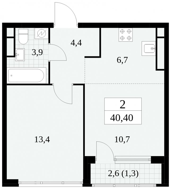 2-комнатная квартира (евро) без отделки, 40.4 м2, 29 этаж, сдача 2 квартал 2025 г., ЖК Южные сады, корпус 2.4 - объявление 1760416 - фото №1