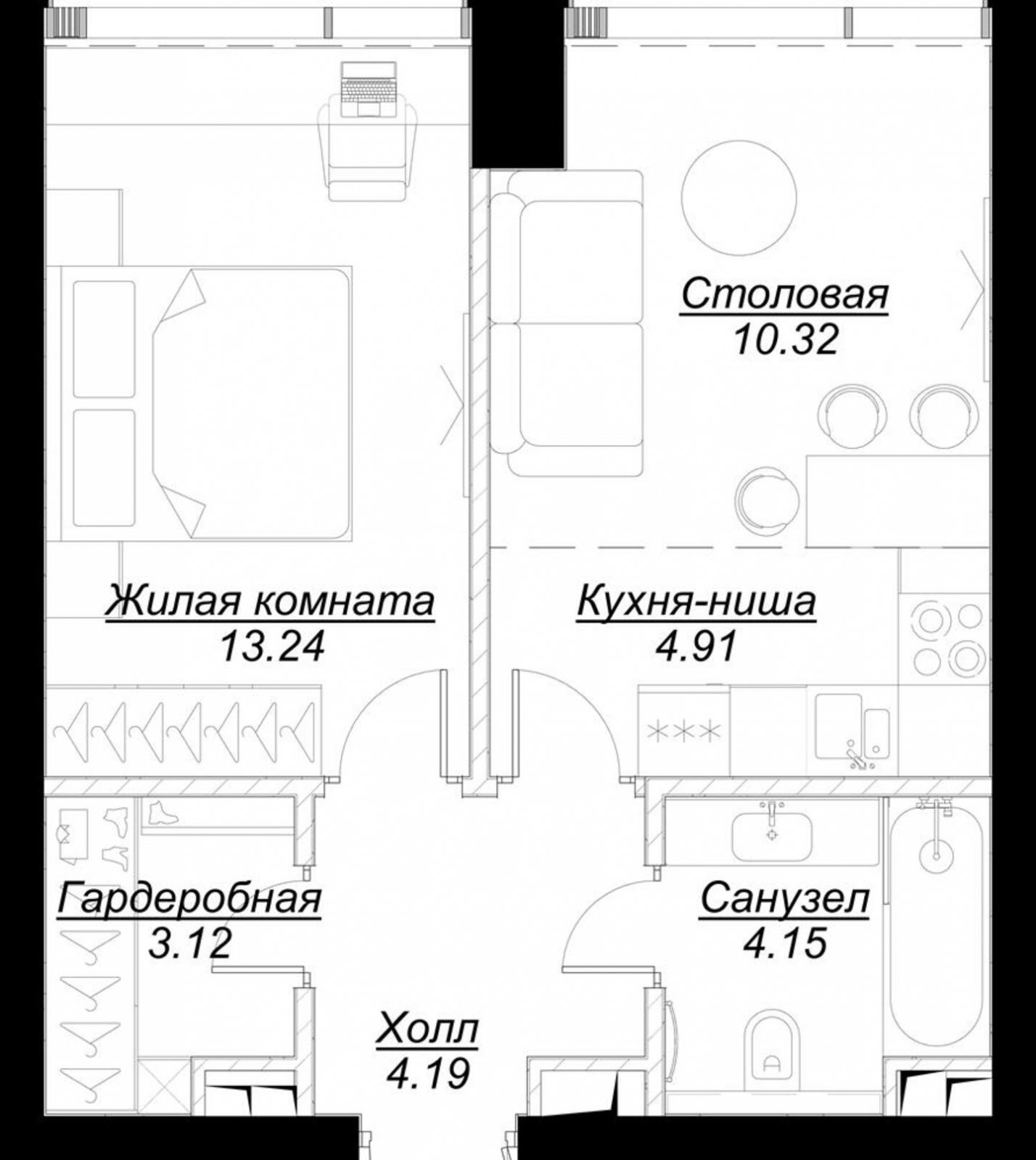 1-комнатная квартира с частичной отделкой, 39.85 м2, 2 этаж, сдача 4 квартал 2024 г., ЖК MOD, корпус Dreiser - объявление 2191334 - фото №1