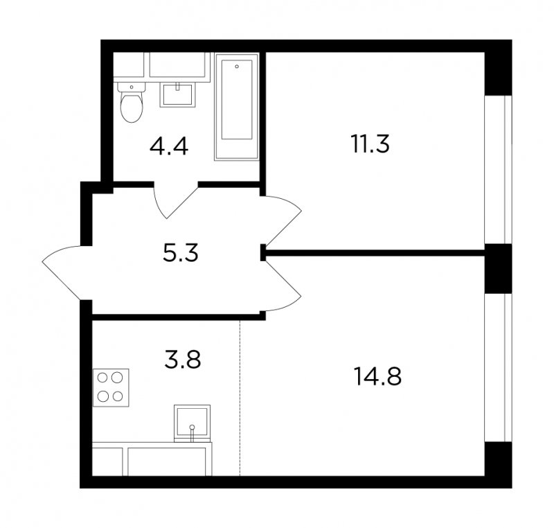 2-комнатная квартира без отделки, 39.83 м2, 18 этаж, дом сдан, ЖК Филатов Луг, корпус 3 - объявление 1649464 - фото №1