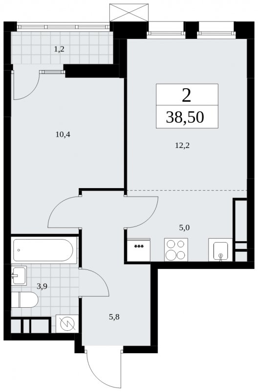 2-комнатная квартира (евро) с частичной отделкой, 38.5 м2, 18 этаж, сдача 3 квартал 2025 г., ЖК Дзен-кварталы, корпус 2.1 - объявление 1932310 - фото №1