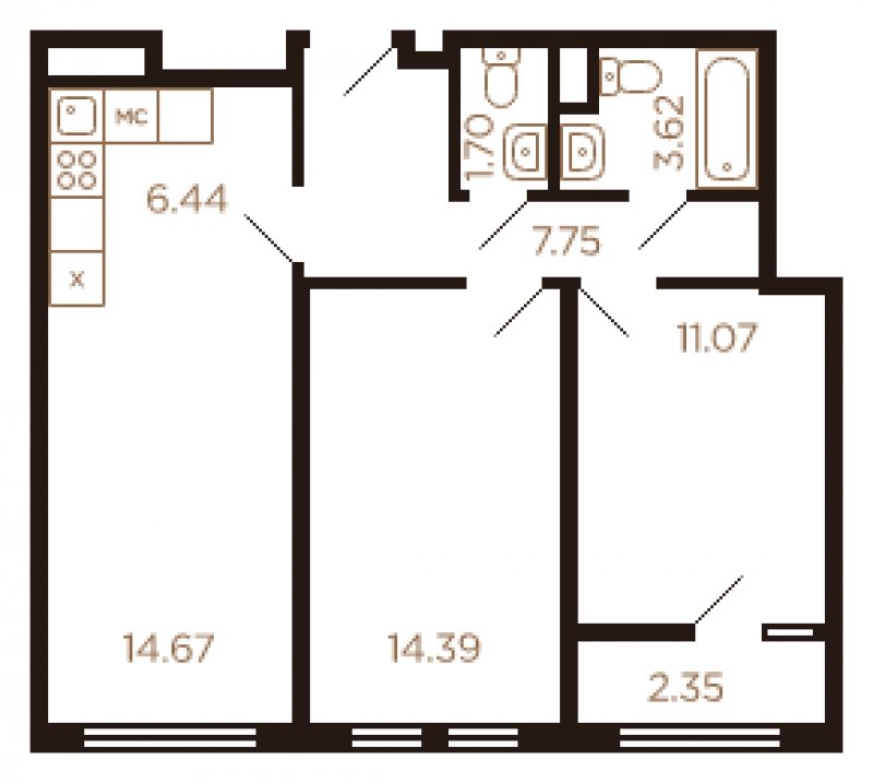 3-комнатная квартира без отделки, 61 м2, 6 этаж, сдача 4 квартал 2022 г., ЖК Миниполис Рафинад, корпус 8 - объявление 1464015 - фото №1