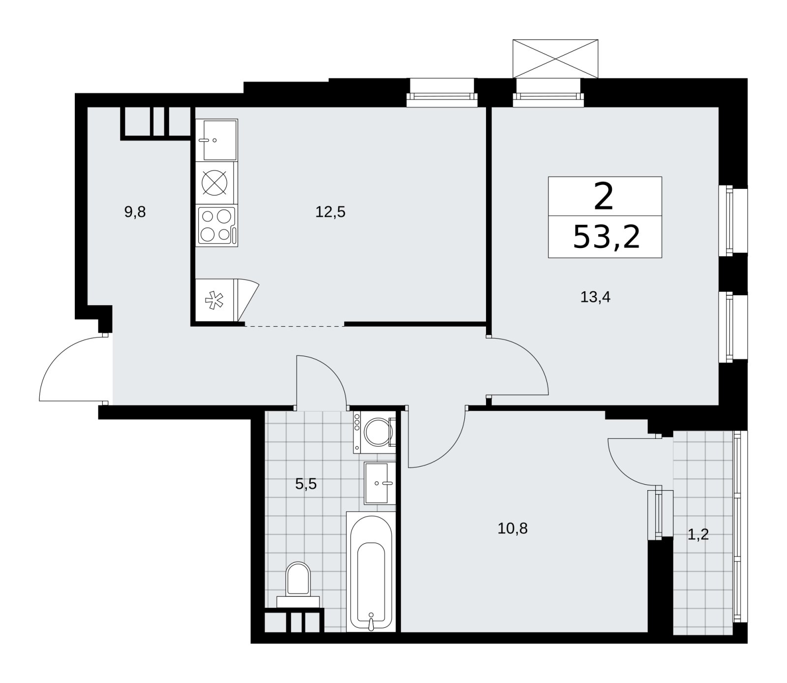 2-комнатная квартира без отделки, 53.2 м2, 6 этаж, сдача 1 квартал 2026 г., ЖК Скандинавия, корпус 37.2.2 - объявление 2254490 - фото №1