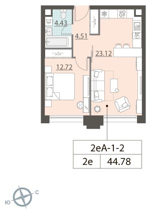 1-комнатная квартира 2 м2, 14 этаж, дом сдан, ЖК ЗИЛАРТ, корпус ZILART TOWER - объявление 1823067 - фото №1