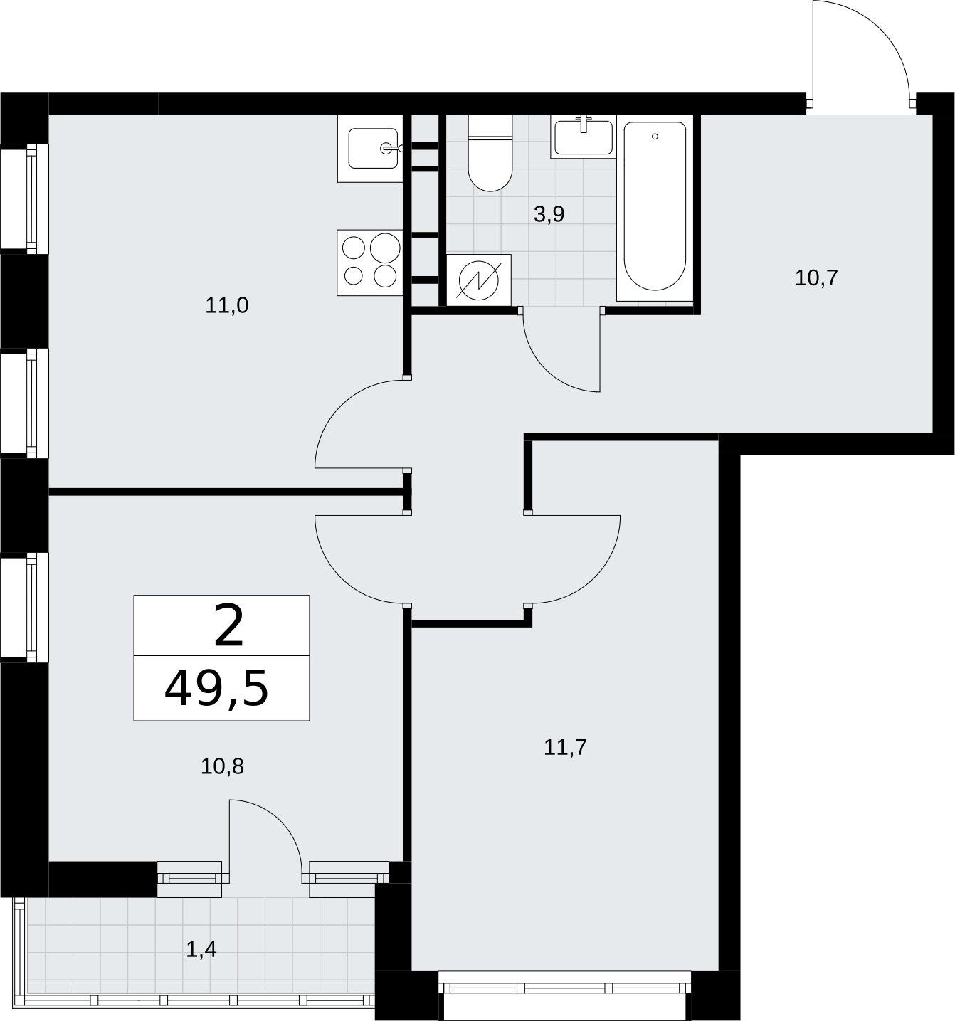 2-комнатная квартира с полной отделкой, 49.5 м2, 3 этаж, сдача 4 квартал 2026 г., ЖК Родные кварталы, корпус 1.1 - объявление 2317624 - фото №1