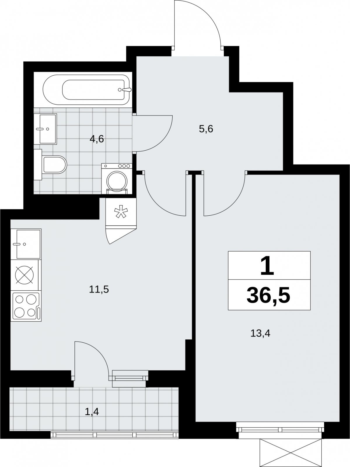 1-комнатная квартира с полной отделкой, 36.5 м2, 11 этаж, сдача 3 квартал 2026 г., ЖК Дзен-кварталы, корпус 6.1.3 - объявление 2327566 - фото №1