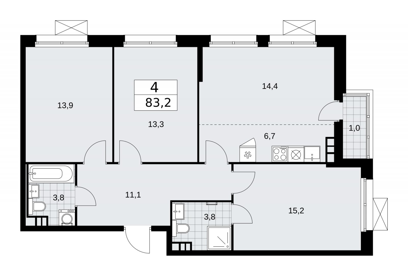 4-комнатная квартира (евро) без отделки, 83.2 м2, 4 этаж, сдача 2 квартал 2026 г., ЖК Скандинавия, корпус 25.4 - объявление 2284099 - фото №1