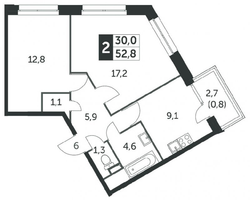 2-комнатная квартира с полной отделкой, 51.4 м2, 2 этаж, сдача 4 квартал 2023 г., ЖК Датский квартал, корпус 2 - объявление 1568410 - фото №1