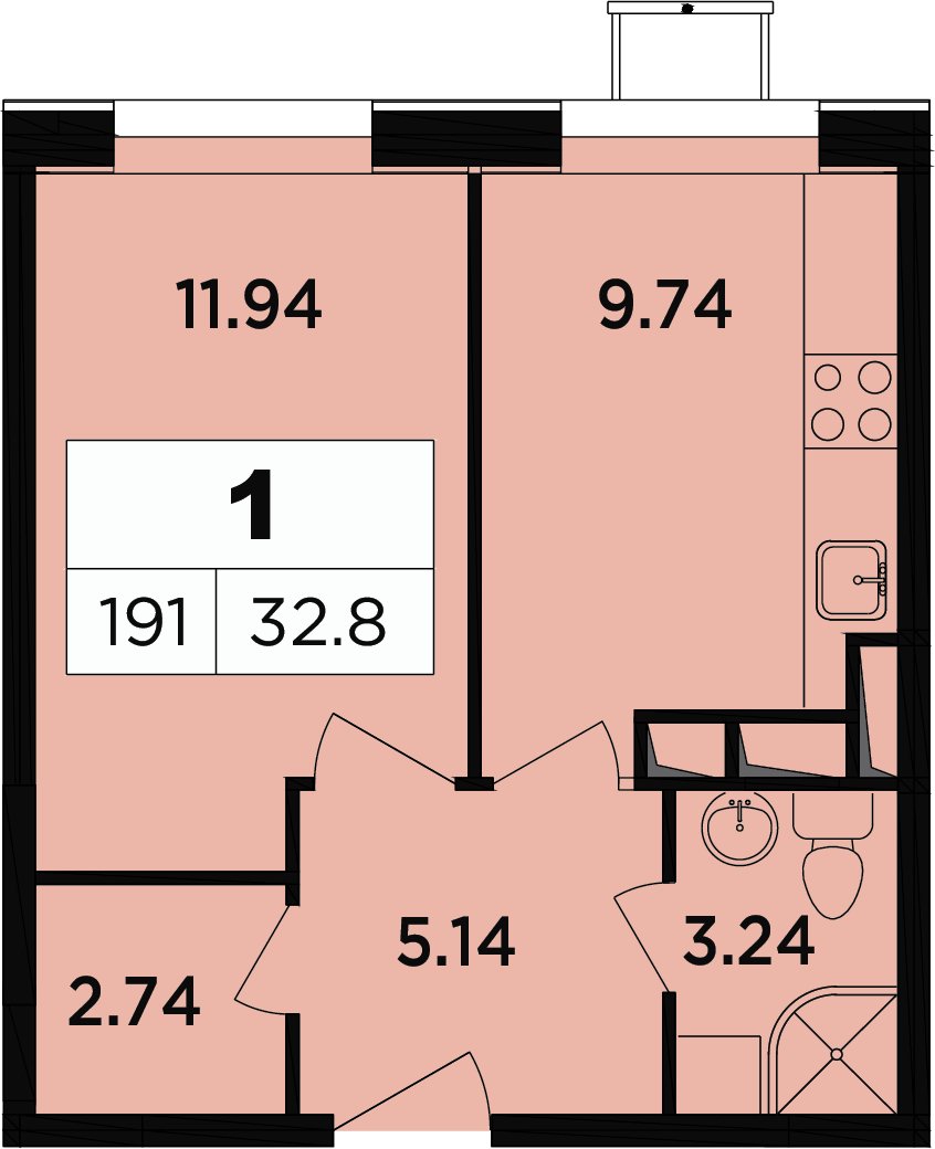 1-комнатные апартаменты 31.8 м2, 9 этаж, дом сдан, ЖК Легендарный Квартал на Березовой  аллее, корпус 2 - объявление 2349106 - фото №1