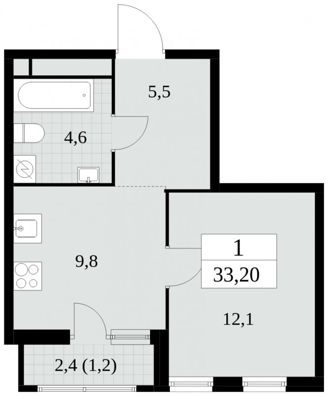 1-комнатная квартира без отделки, 33.2 м2, 9 этаж, сдача 2 квартал 2025 г., ЖК Южные сады, корпус 2.3 - объявление 1758069 - фото №1