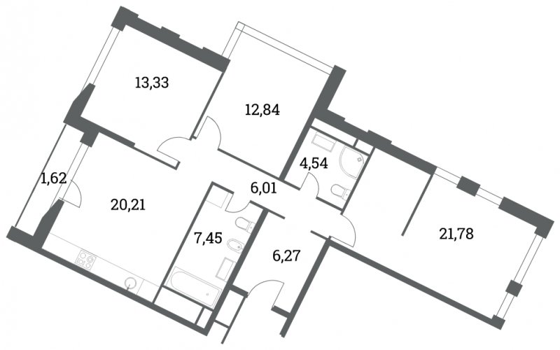 3-комнатная квартира 92.43 м2, 11 этаж, сдача 4 квартал 2022 г., ЖК Headliner, корпус 7 - объявление 1714156 - фото №1
