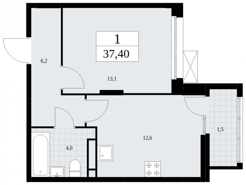 1-комнатная квартира без отделки, 37.4 м2, 8 этаж, сдача 4 квартал 2024 г., ЖК Скандинавия, корпус 36.3.2 - объявление 1894707 - фото №1