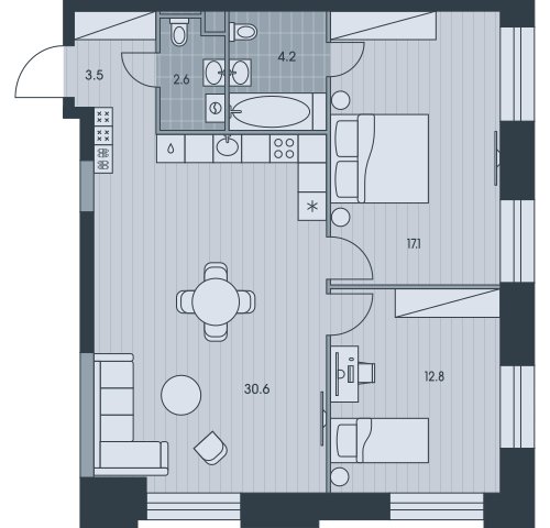 3-комнатная квартира без отделки, 70.8 м2, 11 этаж, сдача 3 квартал 2025 г., ЖК EVER, корпус 5 - объявление 2407930 - фото №1