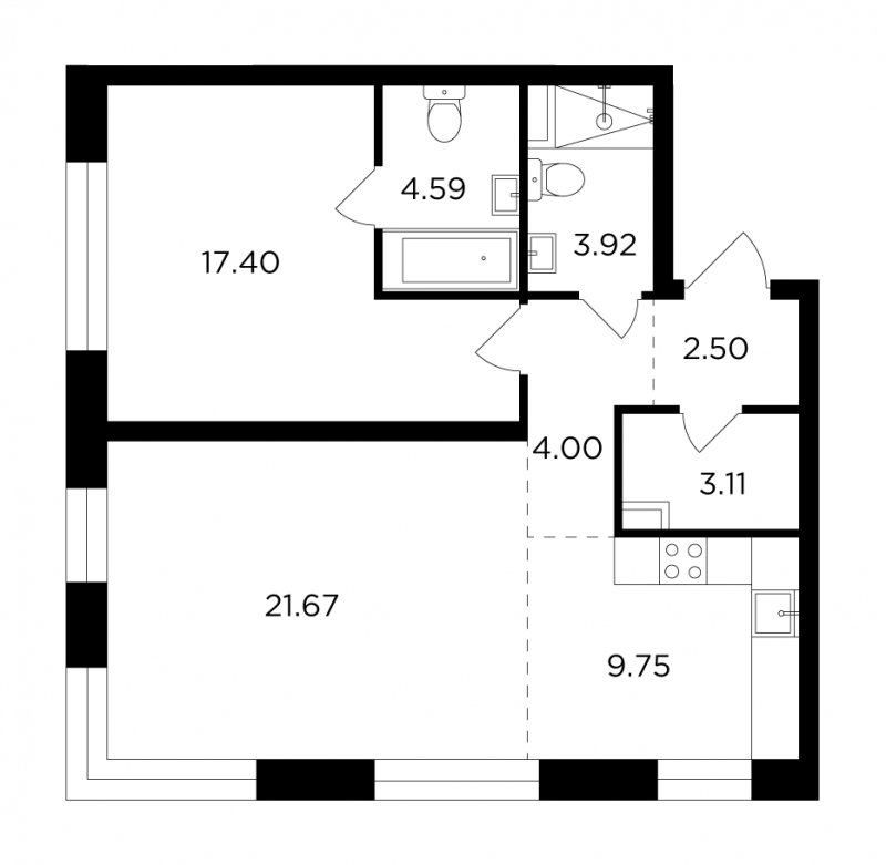 2-комнатная квартира без отделки, 66.94 м2, 2 этаж, сдача 4 квартал 2023 г., ЖК FORIVER, корпус 2 - объявление 1327195 - фото №1