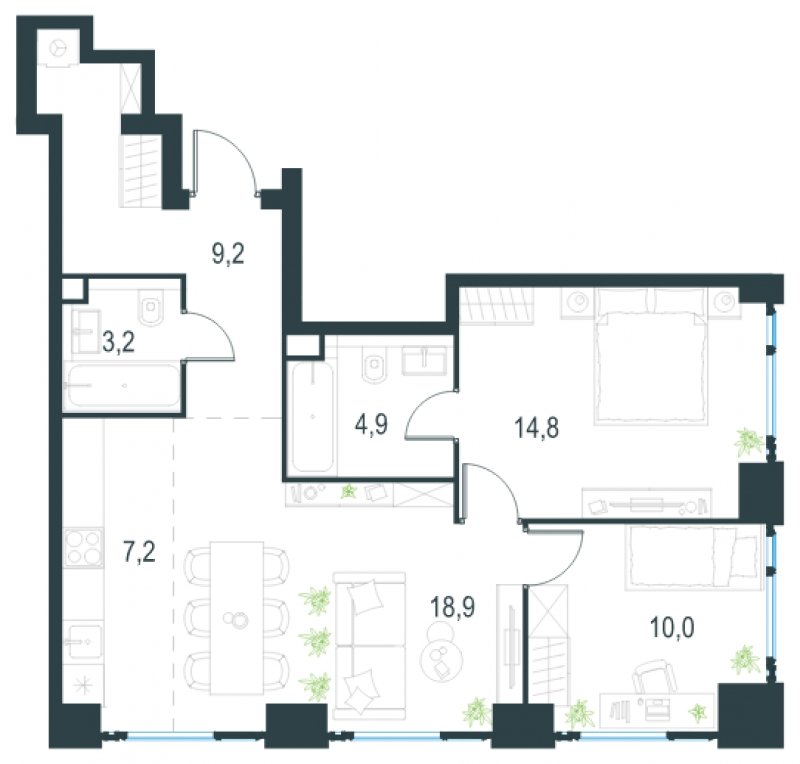 3-комнатная квартира без отделки, 68.2 м2, 2 этаж, сдача 2 квартал 2025 г., ЖК Level Мичуринский, корпус 1 - объявление 1775316 - фото №1