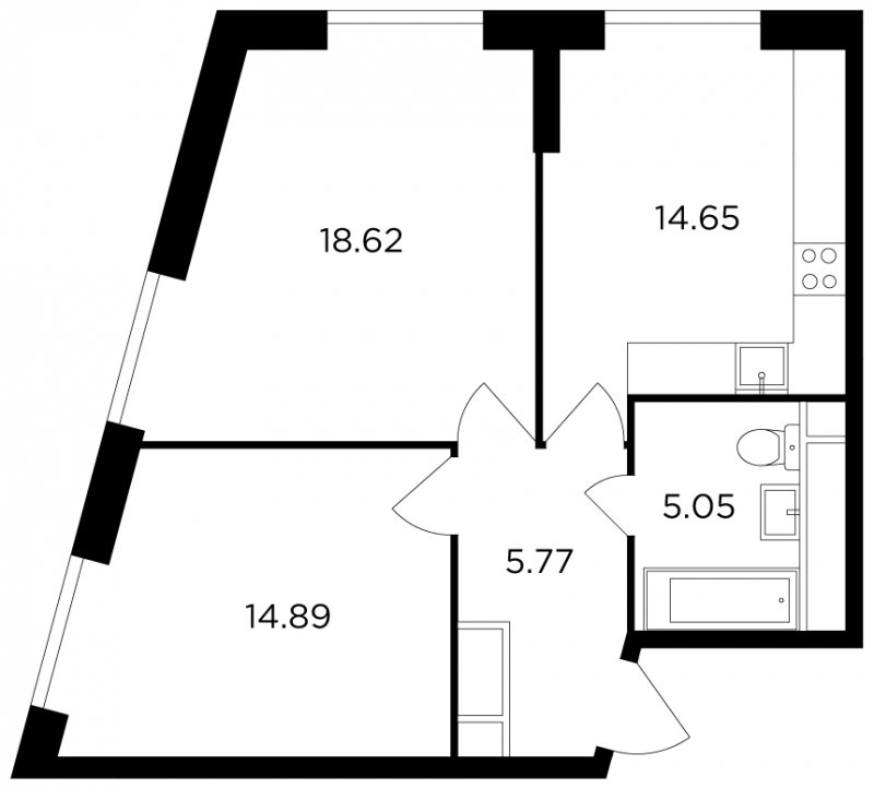 2-комнатная квартира без отделки, 58.98 м2, 29 этаж, сдача 2 квартал 2022 г., ЖК КутузовGRAD 2, корпус 5 - объявление 1748598 - фото №1