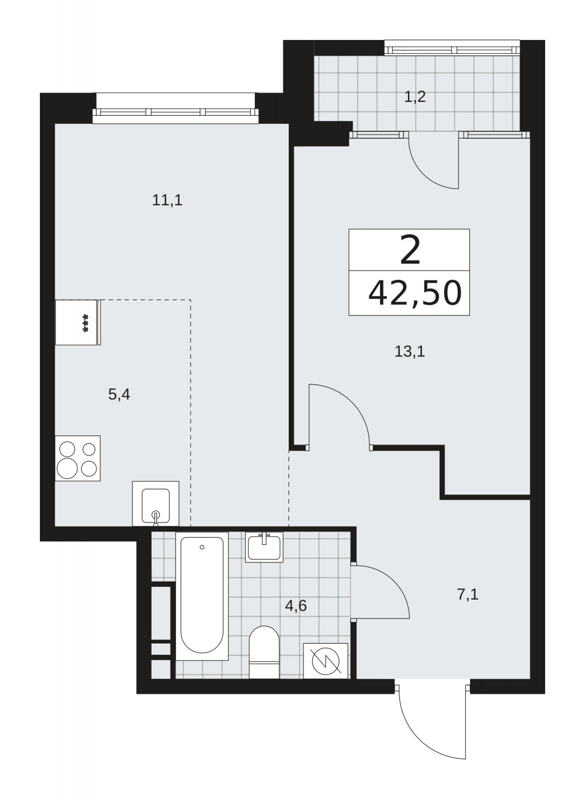 2-комнатная квартира (евро) с частичной отделкой, 42.5 м2, 12 этаж, сдача 1 квартал 2026 г., ЖК Дом на Зорге, корпус 25 - объявление 2221223 - фото №1