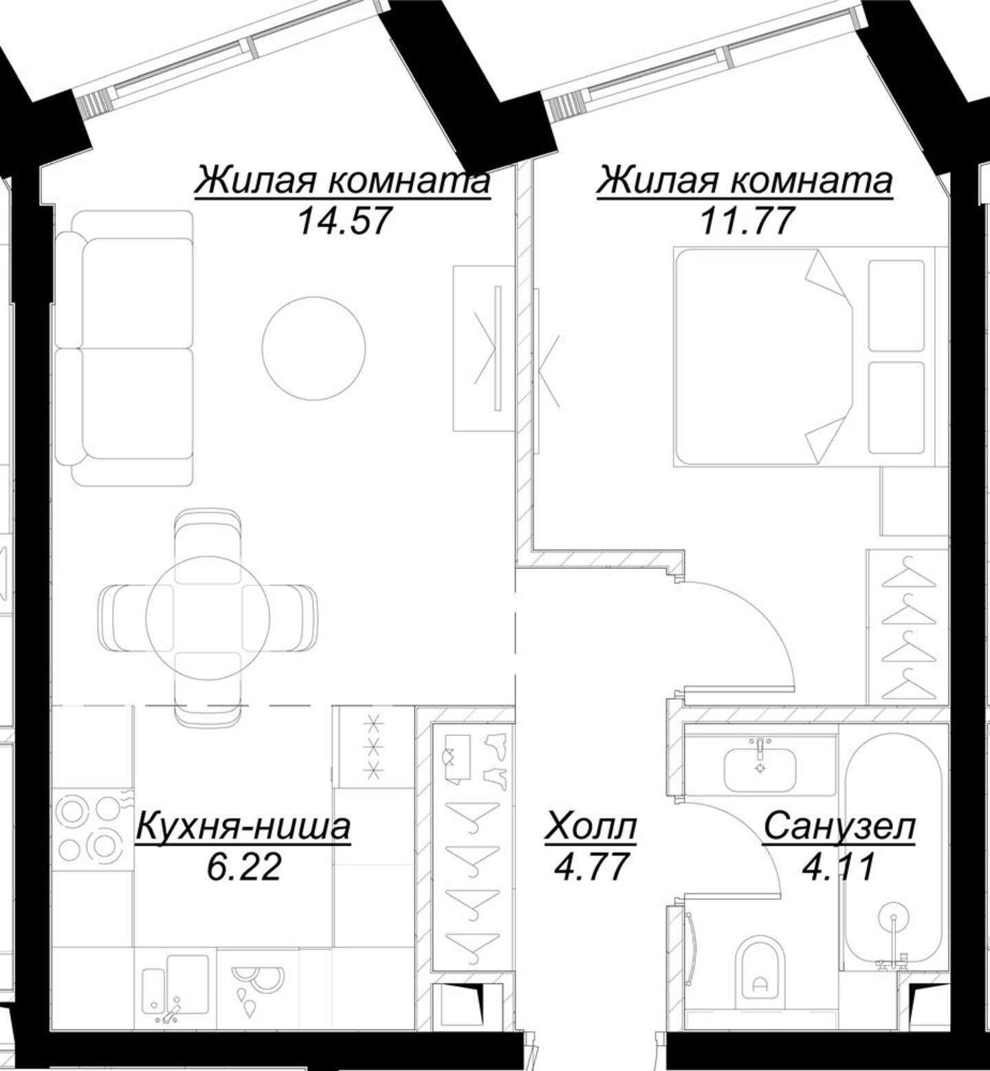 1-комнатная квартира с полной отделкой, 41.44 м2, 4 этаж, сдача 4 квартал 2024 г., ЖК MOD, корпус Stein - объявление 2191427 - фото №1